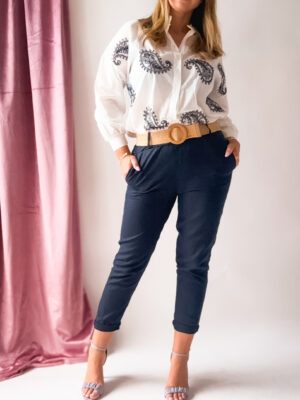 Granatowe spodnie len z wiskozą