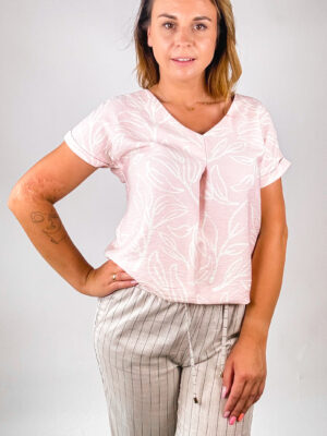 RÓŻOWA,WISKOZOWA BLUZKA Z KWIATOWYM MOTYWEM