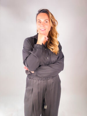 CZARNY KOMPLET Z WISKOZĄ I RĘKAWEN NA GUMCE