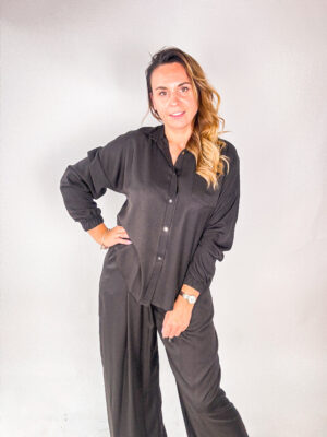 CZARNY KOMPLET Z WISKOZĄ I RĘKAWEN NA GUMCE